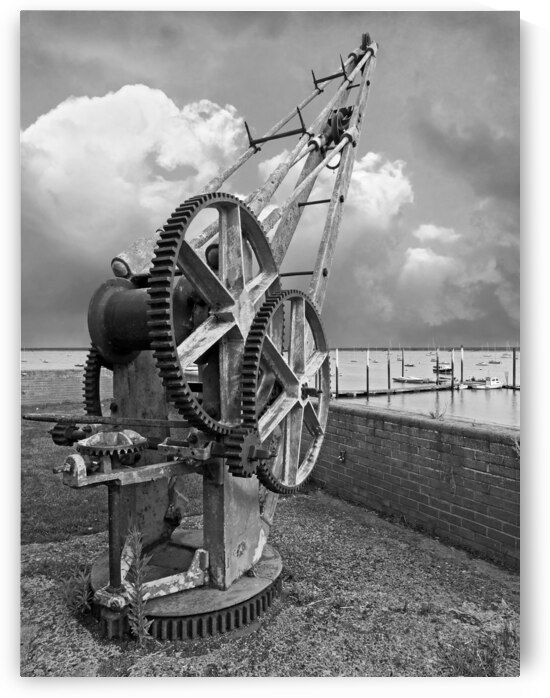 Rusty Boat Winch Burnham on Crouch Harbour in Mono by Gill Billington