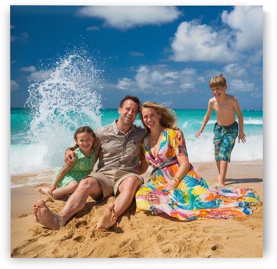 A vibrant beach scene on a sunny day. A man and his wife are sitting on the beach. by mohamedelfaleh