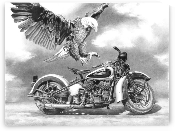 Automotive Print: Harley Davidson Photo Like Drawing by R7ART