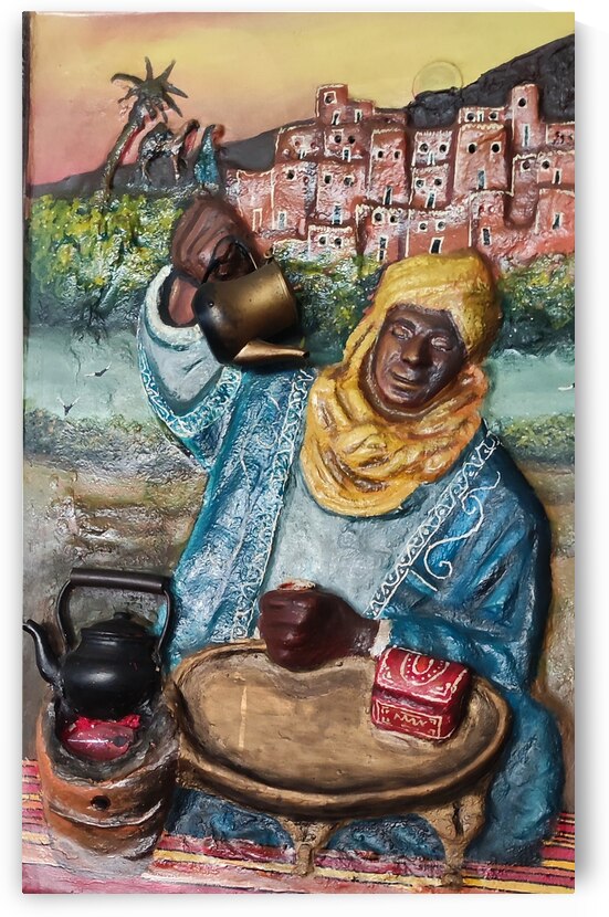 Traditional Tea Ceremony in a Vibrant Moroccan Landscape by Amar