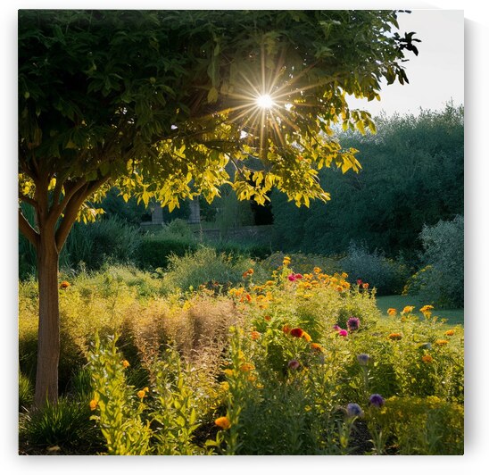 un jardin ensoleille avec des fleurs multicolores by addilah