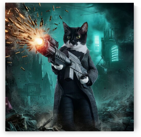 a cat using a minigun as Neo of matrix realistic by Nassr