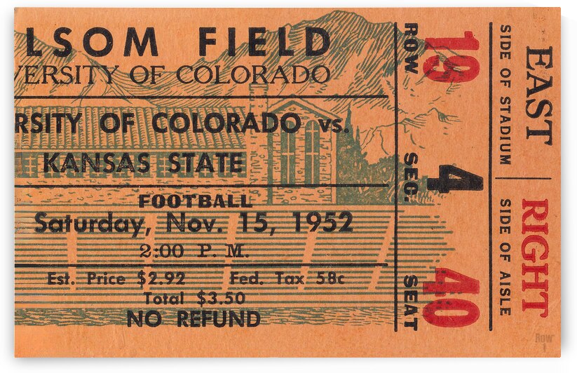 1952 Colorado Football Ticket Art by Row One Brand