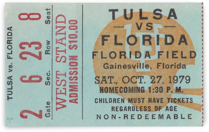 1979 Tulsa vs. Florida Football Ticket Art by Row One Brand