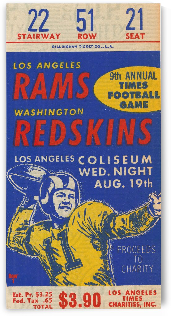 1953 Rams Redskins Ticket Stub Art by Row One Brand