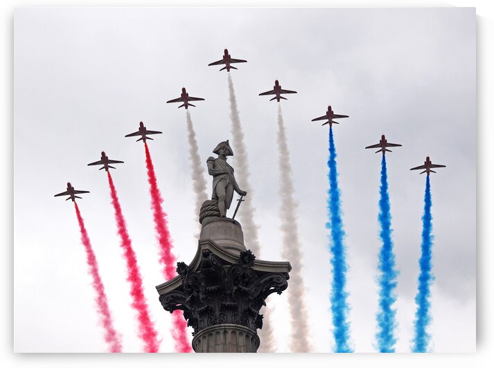 RAF 100 Flypast Red Arrows Over London by Gill Billington
