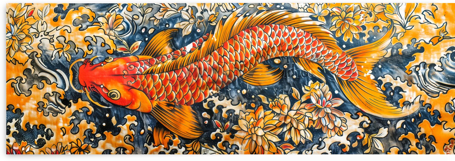 Vibrant koi fish mural background by Gualtiero Boffi