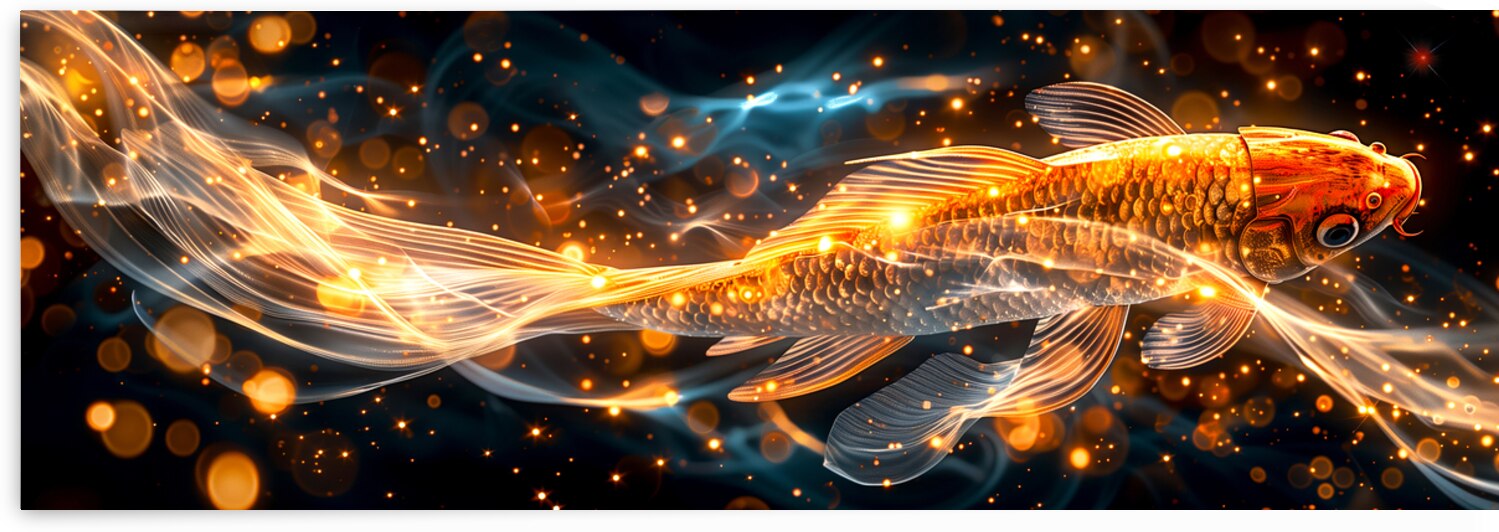 Ethereal glowing koi fish on dark background by Gualtiero Boffi