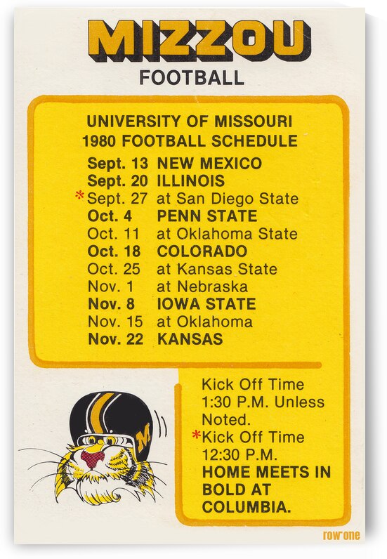 1980 Mizzou Football Pocket Schedule Wall Art by Row One Brand
