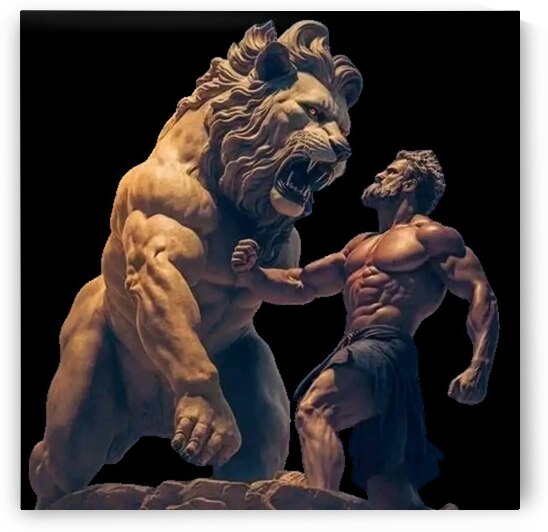 A hero fights a lion by matea Designs