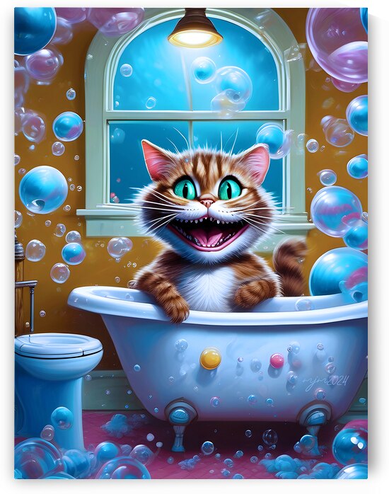 Cheshire Cat in Bathtub by One Simple Gallery