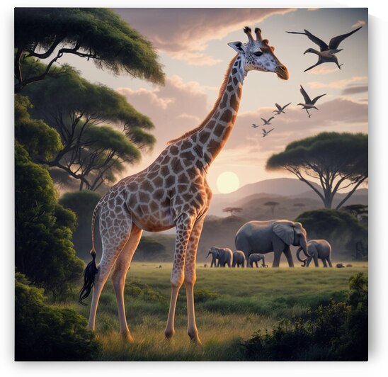 A giraffe amidst the serene beauty by Digital Depot