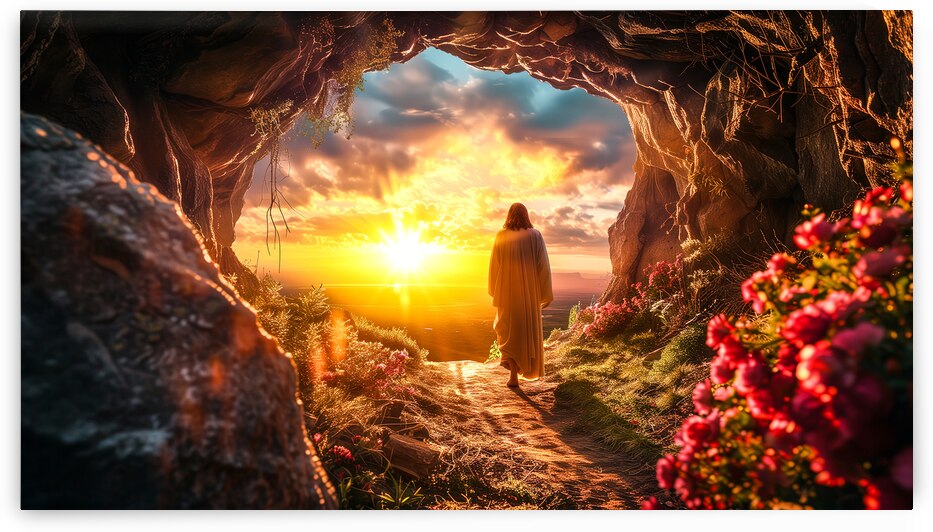 jesus rises and comes out of the tomb by Gualtiero Boffi