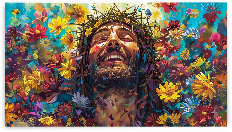 Surreal portrait of joyful man within nature by Gualtiero Boffi