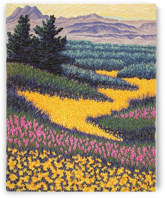 Anime Green Meadow with Blooming Yellow Chrysanthemums by Gutierrezdesigner