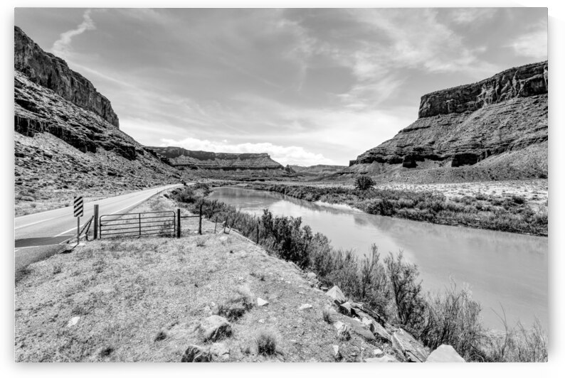 Utah Highway 128 Colorado River Roadside Grayscale by Jennifer White