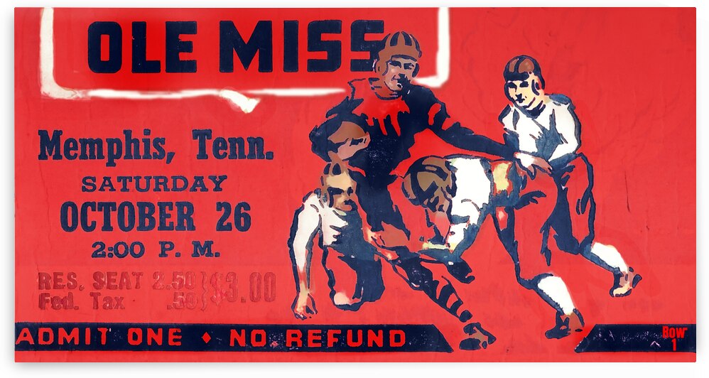1946 Ole Miss Football Ticket Stub Remix Art by Row One Brand