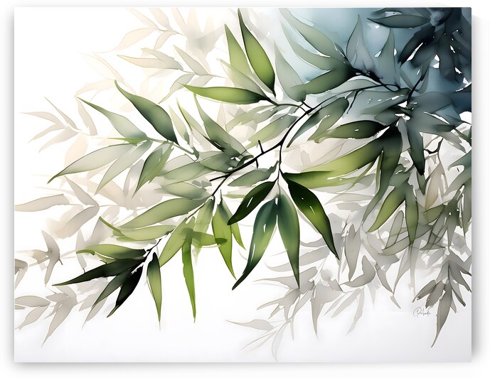 Bamboo Leaves Watercolor by Pabodie Art