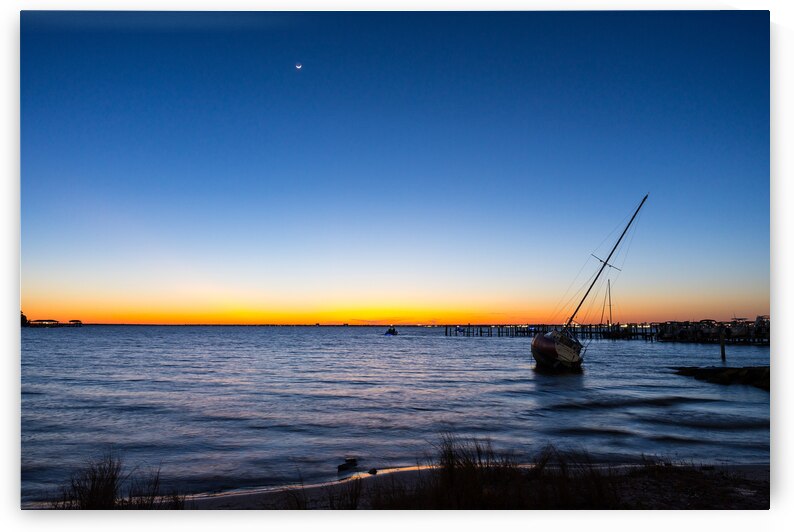 Gulf Breeze Sailboat Moon Blue Hour by Jennifer White