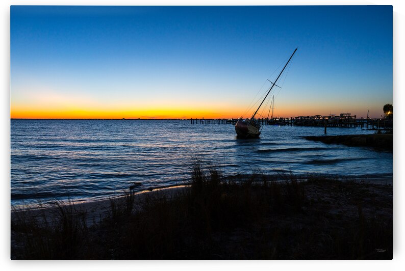 Gulf Breeze Sailboat Silhouette Blue Hour by Jennifer White