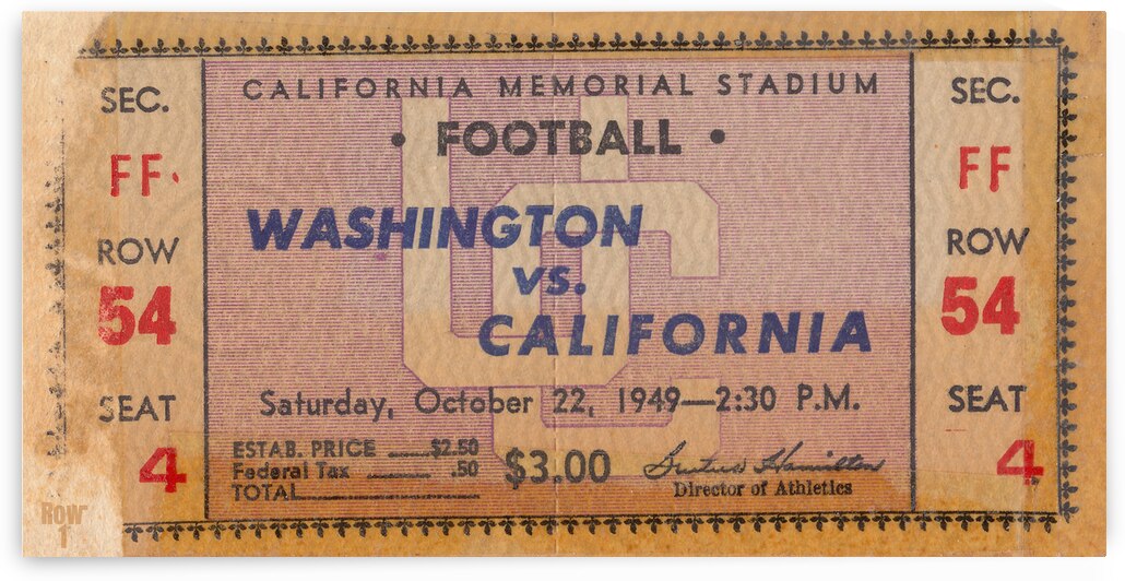 1949 Cal Bears vs. Washington Huskies Ticket Art by Row One Brand