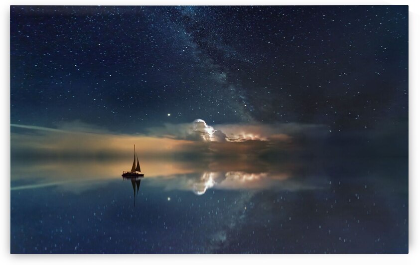 starry sky boat reflection  by Abdelwahab Khalil