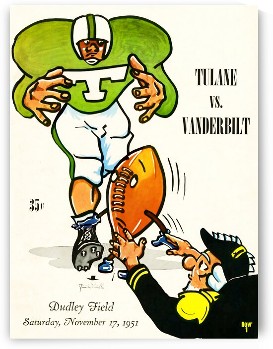 1951 Vanderbilt vs. Tulane Football Cover Art by Row One Brand