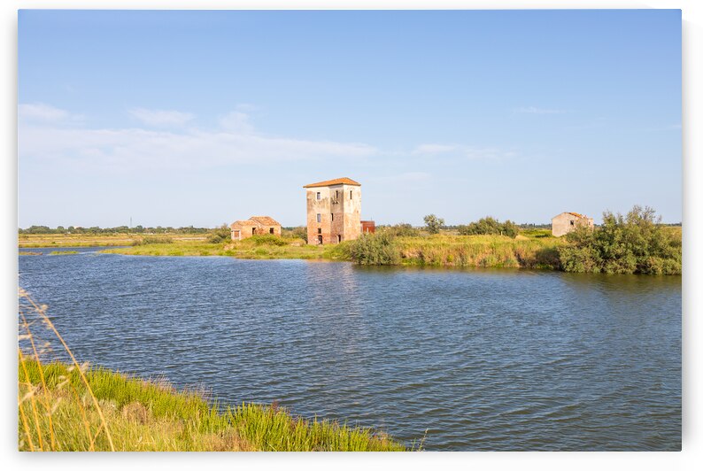 Italy Comacchio lagoon with blue sky. Panorama with country. by Paolo Modena