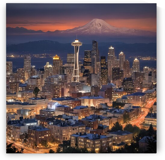 Seattle Night Lights Cityscape  by Modern Wall Artwork