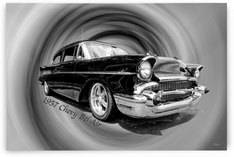 Classic Black 57 Chevy Bel Air Text Grayscale by Jennifer White