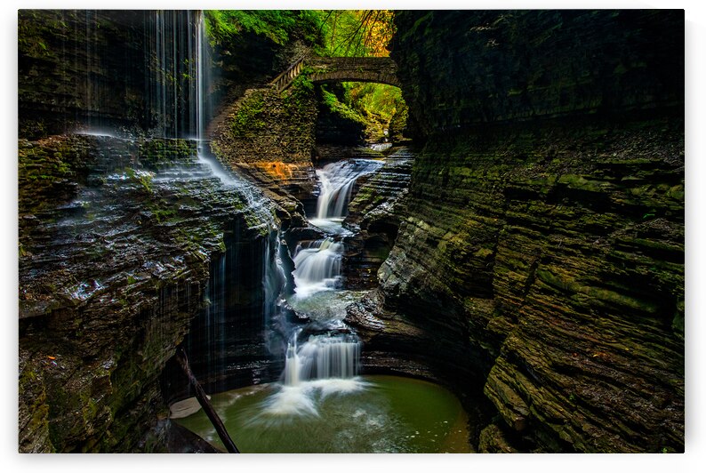 Watkins Glen Gorge Rainbow Falls overlook by Andy Crawford