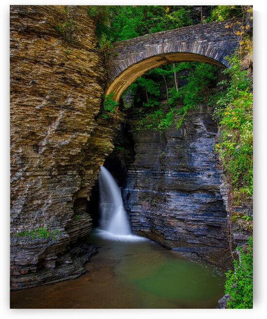 Watkins Glen Suspension Bridge cascade by Andy Crawford