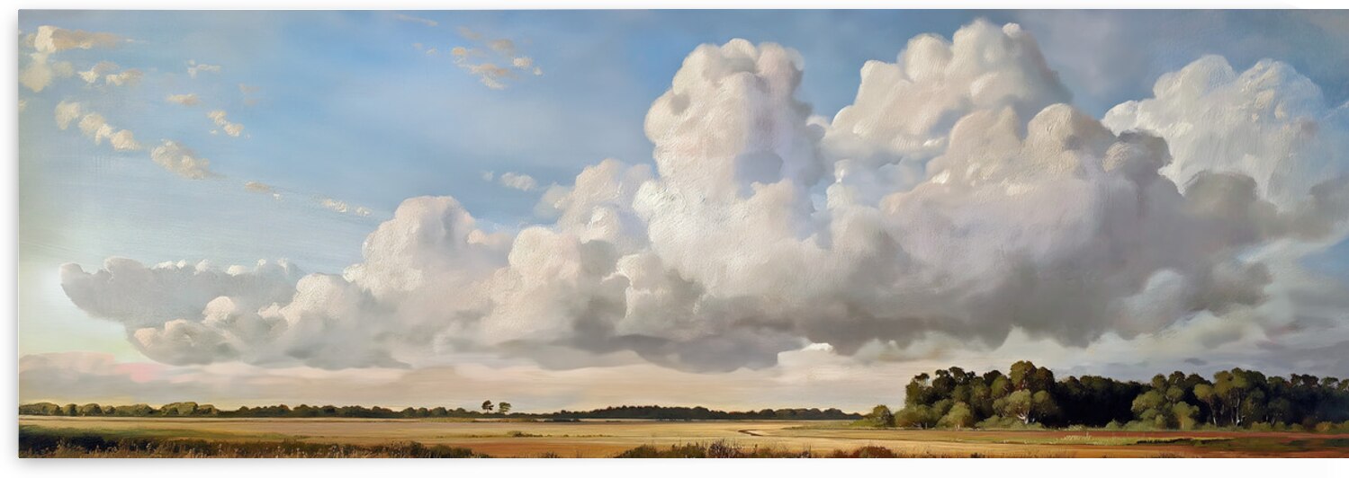 Vintage Cloud Art. Big Sky Panoramic Oil Painting by New York Art Studio