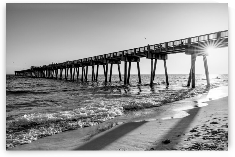 Sunburst Sunset MB Miller Pier Florida Grayscale by Jennifer White