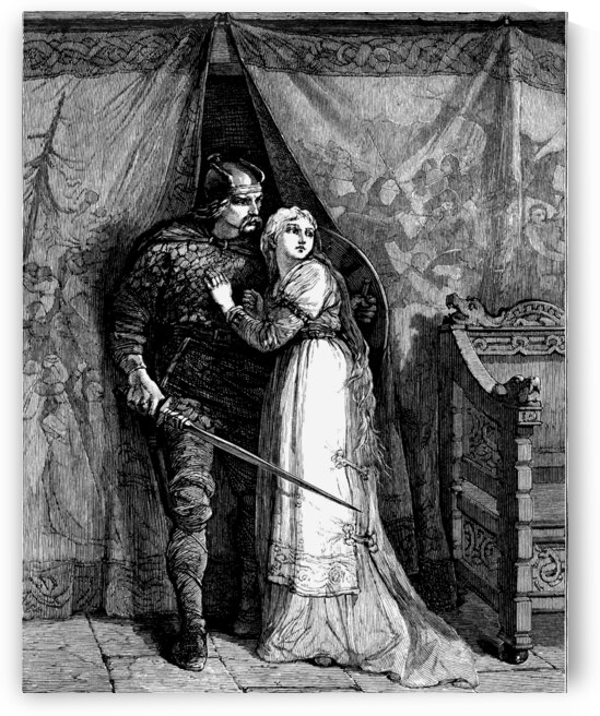 The fair maiden and her protector vintage engraving by Steve Painter