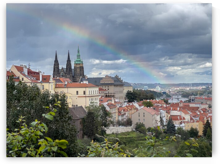 Rainbow over Praha Czech Republic by Mary Lee Dereske