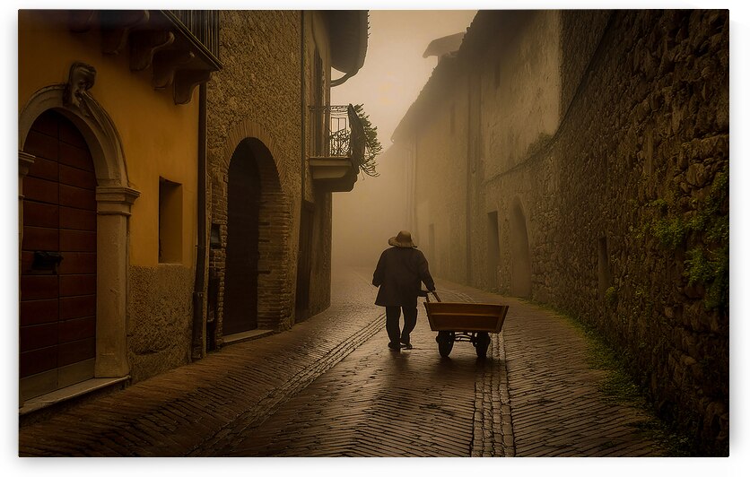 Old man and a cart by Leighton Collins