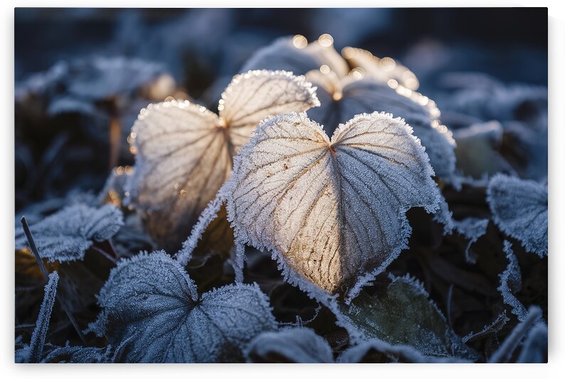 Closeup on frost covered leaves by Sergiu Gutium