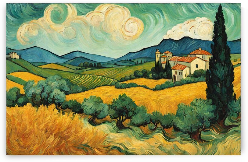 Umbria Italy Van Gogh Style Landscape Village by Ruggeri