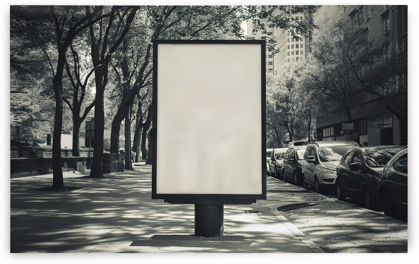 A vivid urban scene with a large vertical billboa by Hritcu Elena