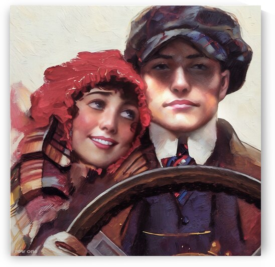 1914 couple driving car by Row One Brand