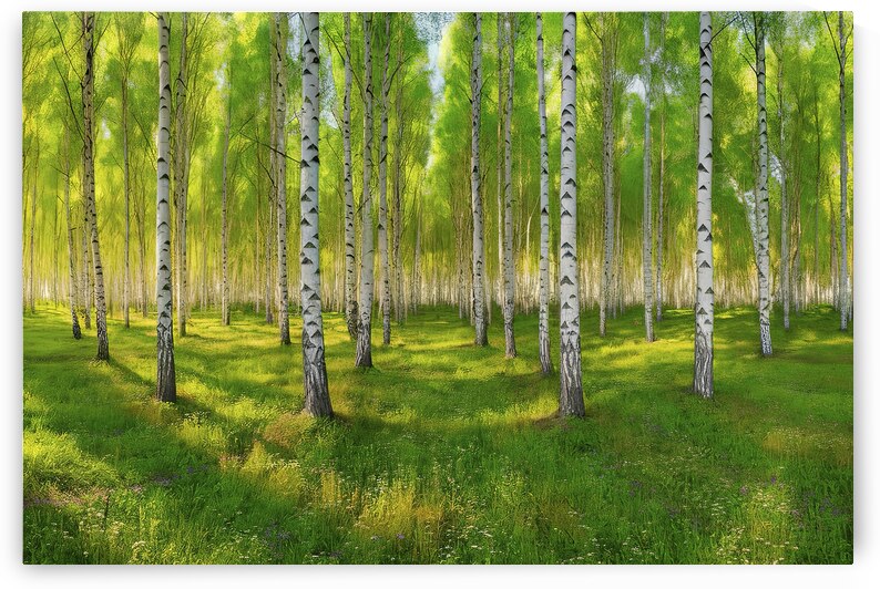 A breathtaking panoramic view of a dense birch fo by VeronicMorar