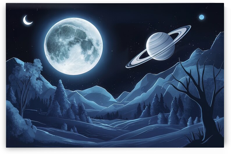 Fantasy night view with moon and Saturn 2 by juverdeanu