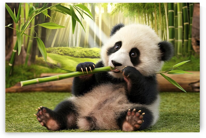 cute baby Panda eats bamboo 3 by Lupu Andrei