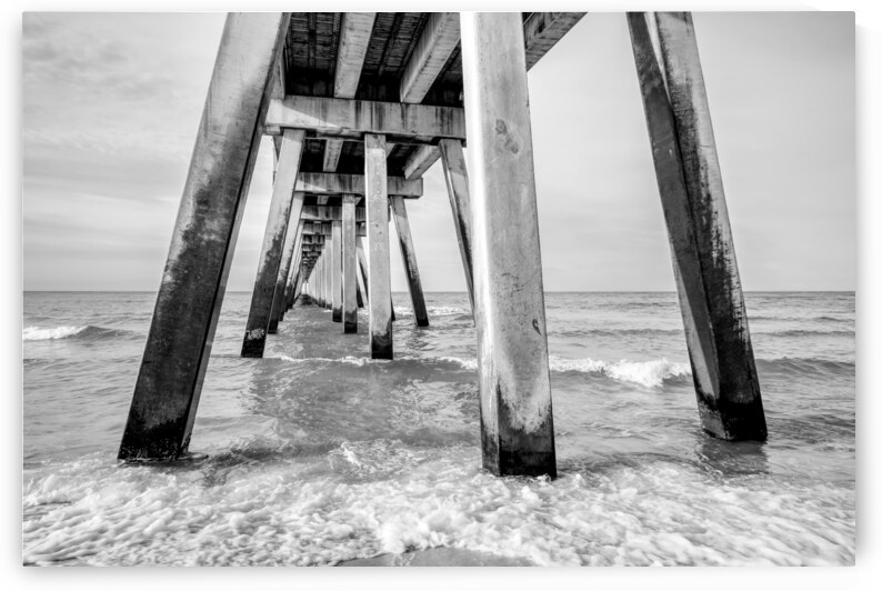Early Morning Under Navarre Pier Grayscale by Jennifer White