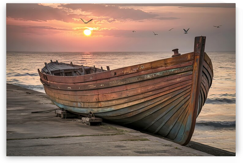 old rusty wooden white boat on a concrete pier at 1721311509.1858 by Ioan Cipariu