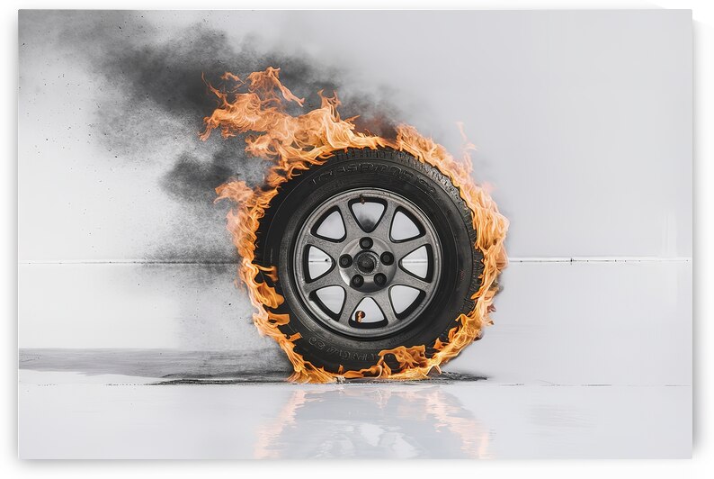 a transport wheel car tire engulfed in fiery flam by GheorgheGarcu