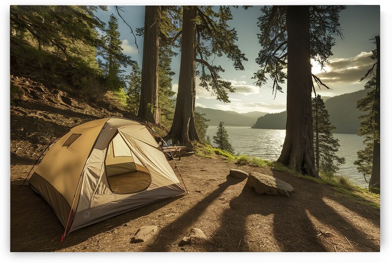 a cozy camping tent pitched on a hillside in a na by Florin Harsan