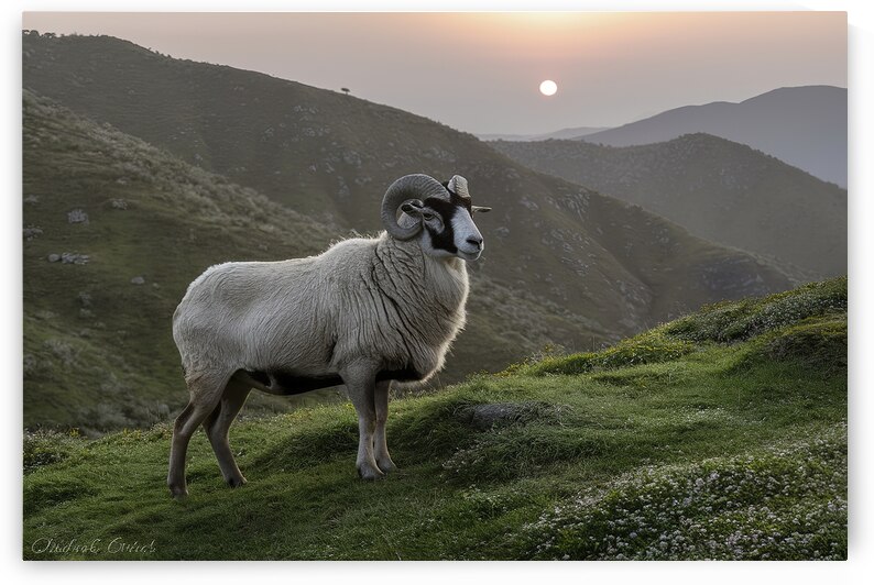 Barbary sheep or Mouflon single animal standing o by Dan Avian