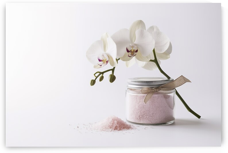 a soft pink bath salt and a delicate white orchid by Dan Avian
